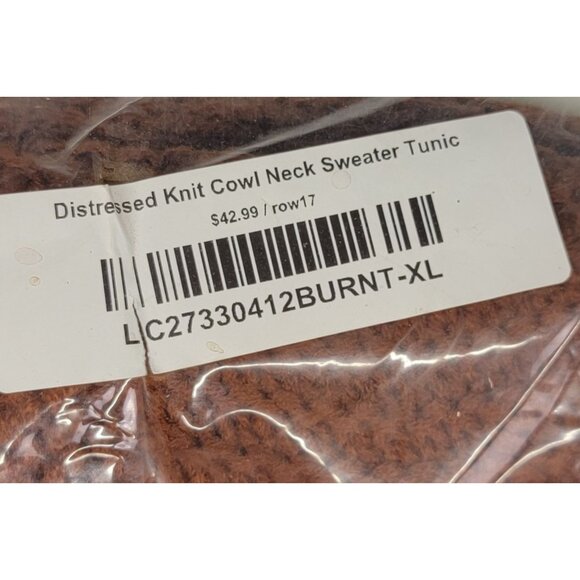 Cowl Neck Sweater Tunic Distressed Knit Rust/Brown Womens XL New in Bag - Picture 8 of 9